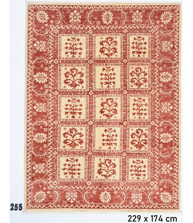 Rood en Beige Vintage Handgeknoopte Wol Tapijt met Bloemenpatroon – 229 x 174 cm