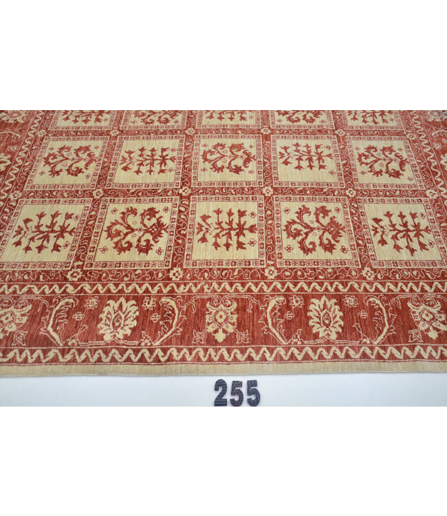 Rot und Beige Vintage Handgeknüpftes Wollteppich mit Blumenmuster – 229 x 174 cm