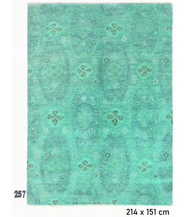 Green Gabbeh Hand-Knotted Wool Rug – 214 x 151 cm