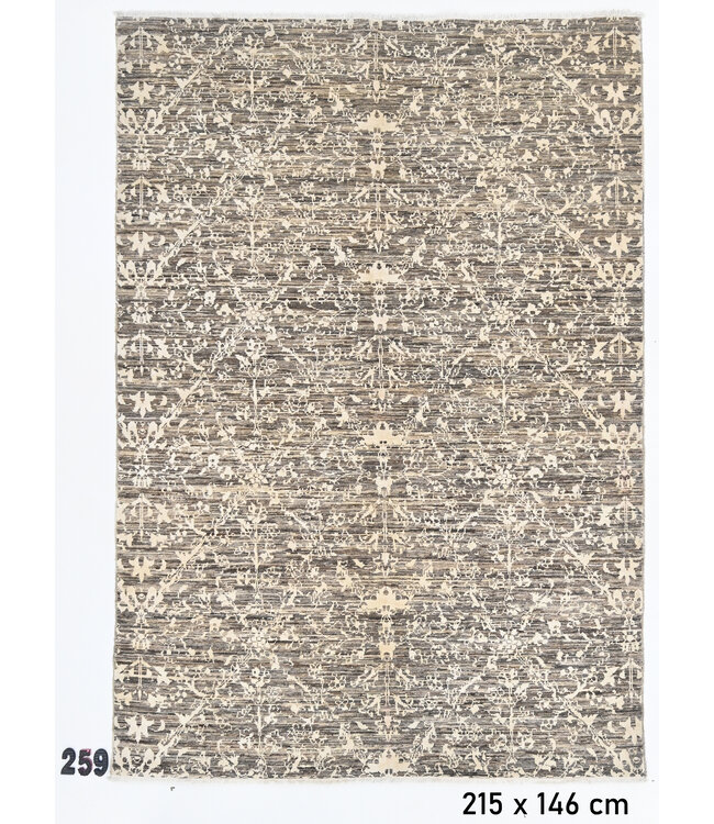 Beige and Gray Hand-Knotted Rug – 215 x 146 cm – Modern Ziegler Pattern