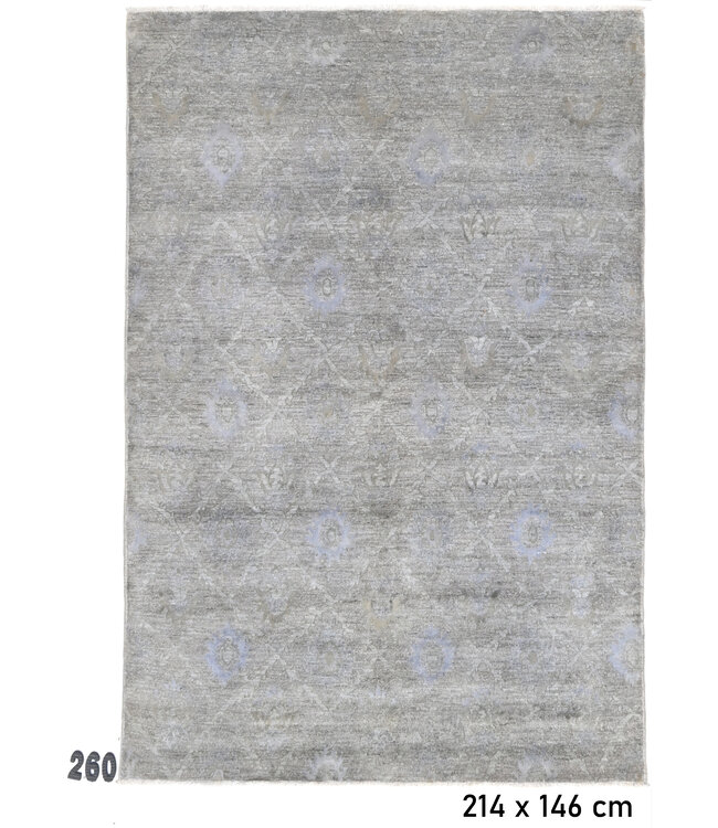 Grauer Handgeknüpfter Teppich – 214 x 146 cm – Modernes Ziegler Muster