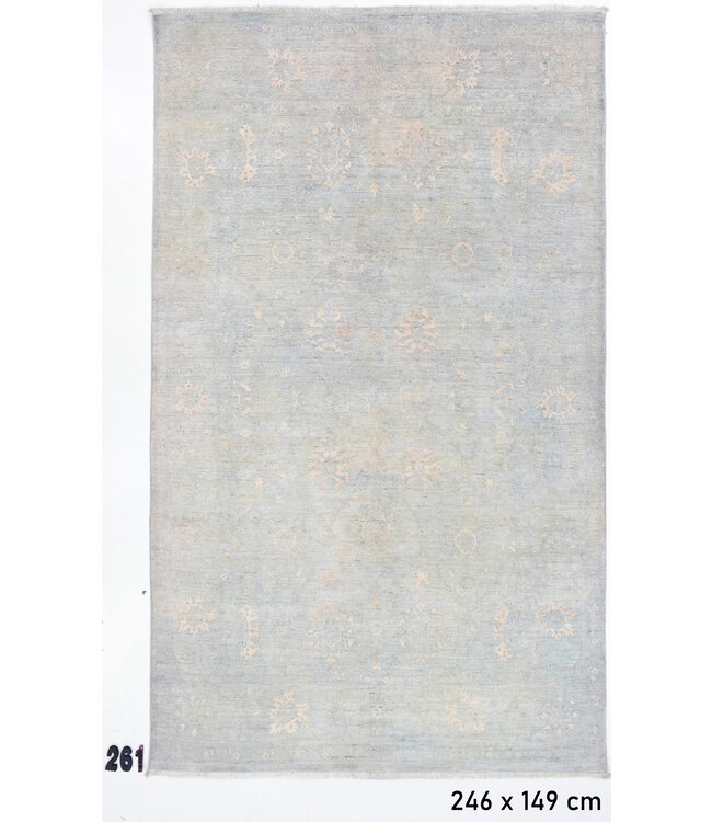 Light Blue Hand-Knotted Rug – 246 x 149 cm – Modern Kazak Pattern