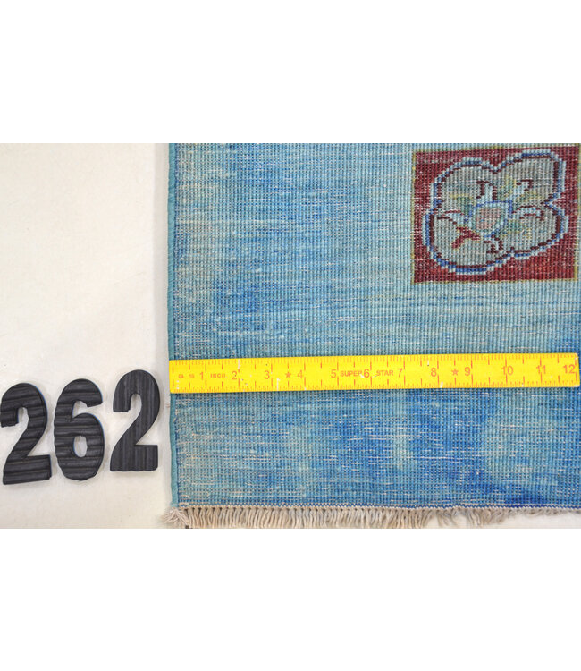 Blauw Handgeknoopt Tapijt – 204 x 149 cm – Vintage Patroon