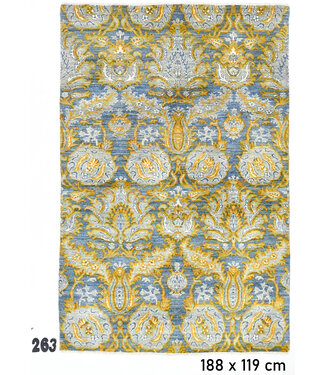 Blauer und Gelber Handgeknüpfter Teppich – 188 x 119 cm – Vintage Muster