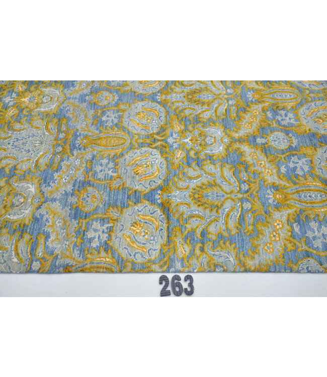 Blauer und Gelber Handgeknüpfter Teppich – 188 x 119 cm – Vintage Muster