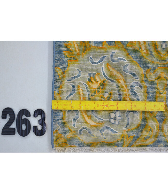 Blauer und Gelber Handgeknüpfter Teppich – 188 x 119 cm – Vintage Muster