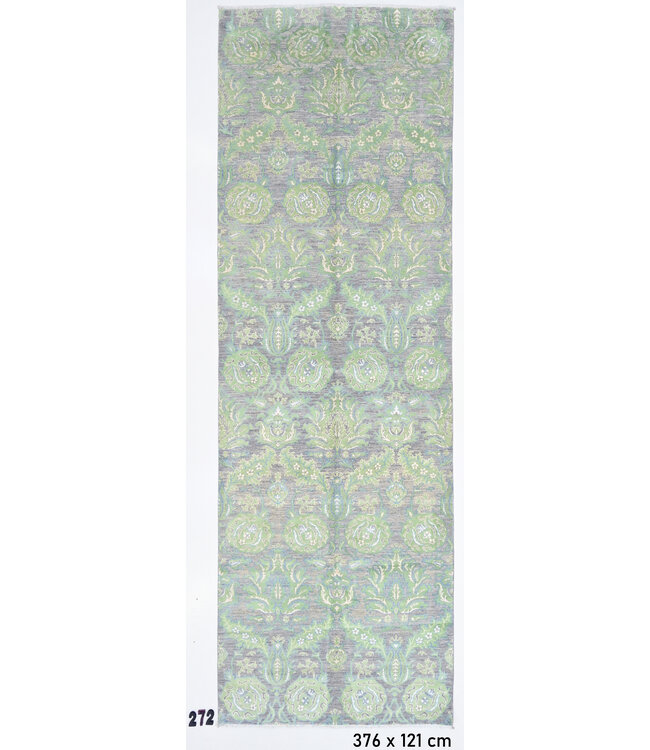 Grey-Green Ziegler Runner – 376 x 121 cm – Hand-knotted Wool Rug
