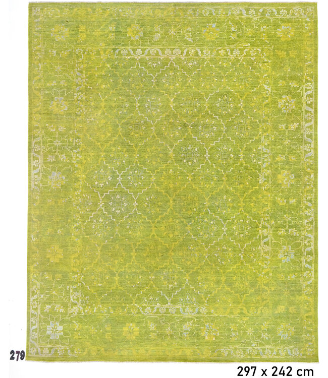 Lime Green Gabbeh Rug – 297 x 242 cm – Hand-Knotted Wool