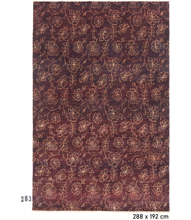 Donkerrood Modern tapijt – 288 x 192 cm – Handgeknoopt wollen vloerkleed