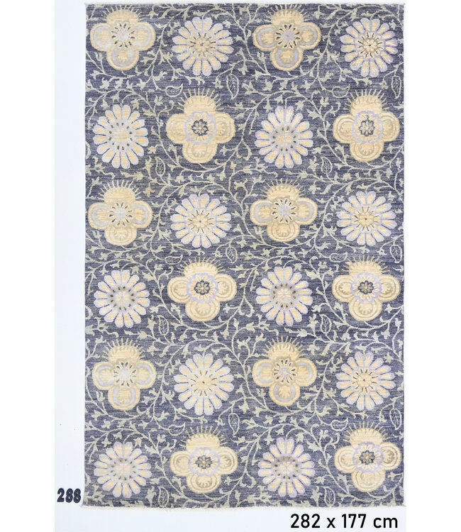 Grauer Moderner Teppich – 282 x 177 cm – Handgeknüpfter Wollteppich mit Blumenmuster