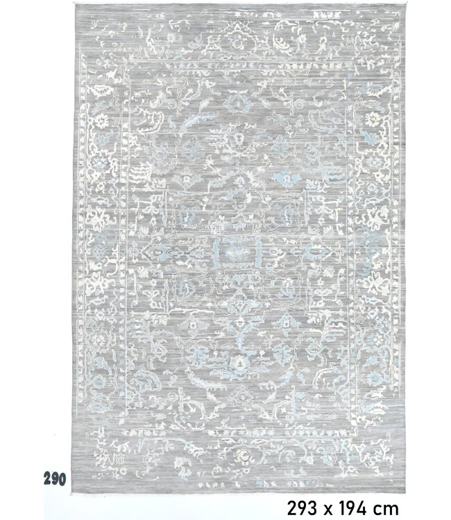 Lichtgrijs-blauw Ziegler tapijt – 293 x 194 cm – Handgeknoopt wollen vloerkleed met klassiek patroon