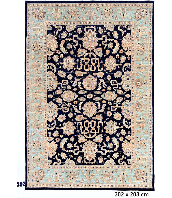 Dunkelblauer Ziegler Teppich – Handgeknüpft – 302 x 203 cm