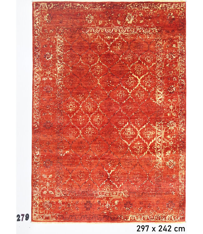 Roter Vintage Teppich – Handgeknüpft – 297 x 242 cm