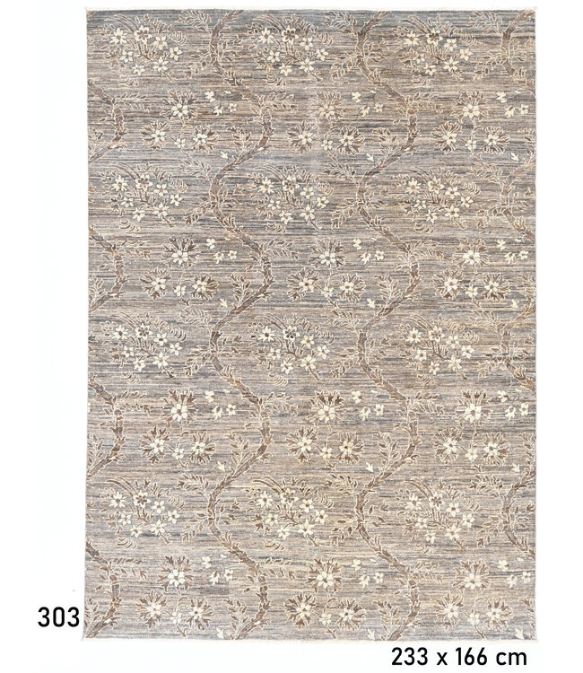 Beige Antieke Handgeknoopte Wol Tapijt – 233 x 166 cm
