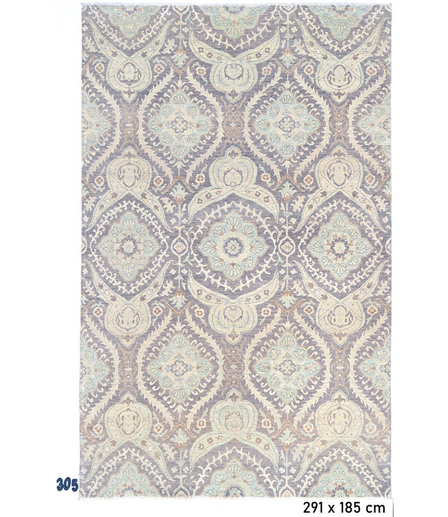 Grey-blue Ziegler pattern rug – 291 x 185 cm
