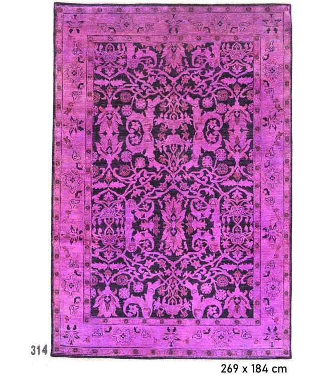 Paarse Vintage Handgeknoopte Wol Tapijt – 269 x 184 cm