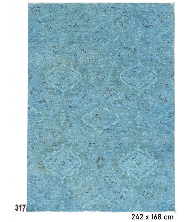 Blue Kazak Hand-Knotted Wool Rug – 242 x 168 cm
