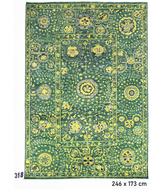 Blauw Kazak Handgeknoopte Wol Tapijt – 242 x 168 cm