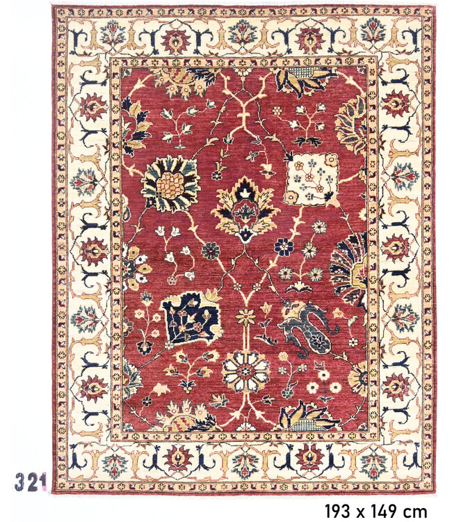 Rood Ziegler Handgeknoopte Wol Tapijt – 193 x 149 cm
