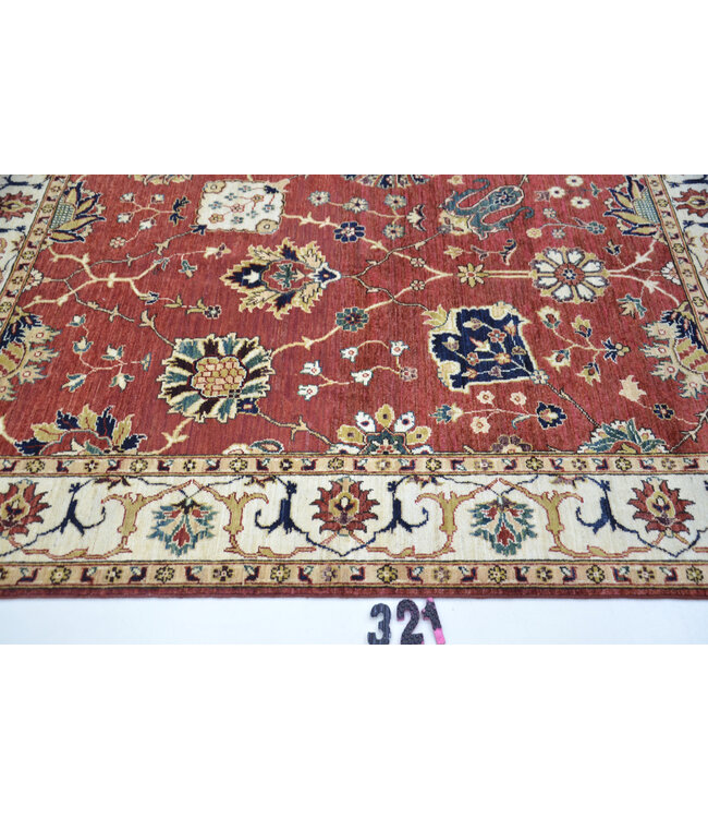 Rood Ziegler Handgeknoopte Wol Tapijt – 193 x 149 cm