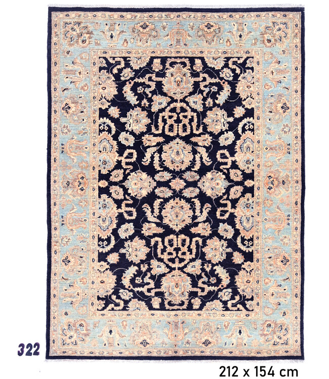 Blue Ziegler Hand-Knotted Wool Rug – 212 x 154 cm