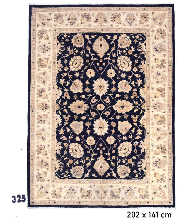 Blue Ziegler Hand-Knotted Wool Rug – 202 x 141 cm