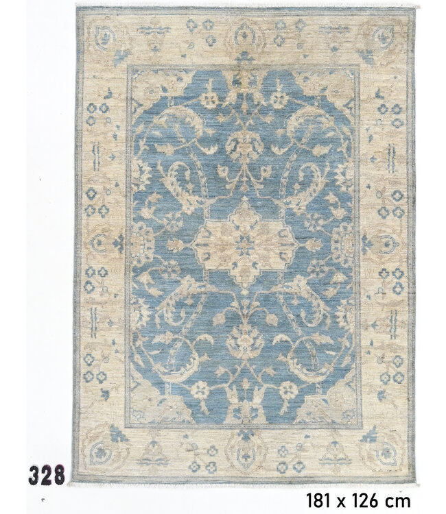 Lichtblauw Ziegler vloerkleed – handgeknoopt wollen tapijt – 181 x 126 cm