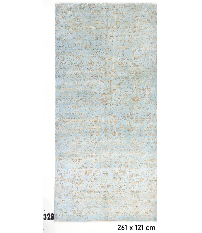 Hellblauer Moderner Teppich – 261 x 121 cm – handgeknüpft aus Wolle
