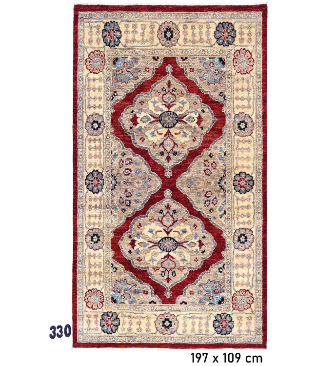 Red Kazak Rug – 197 x 109 cm – Hand-knotted Wool Carpet