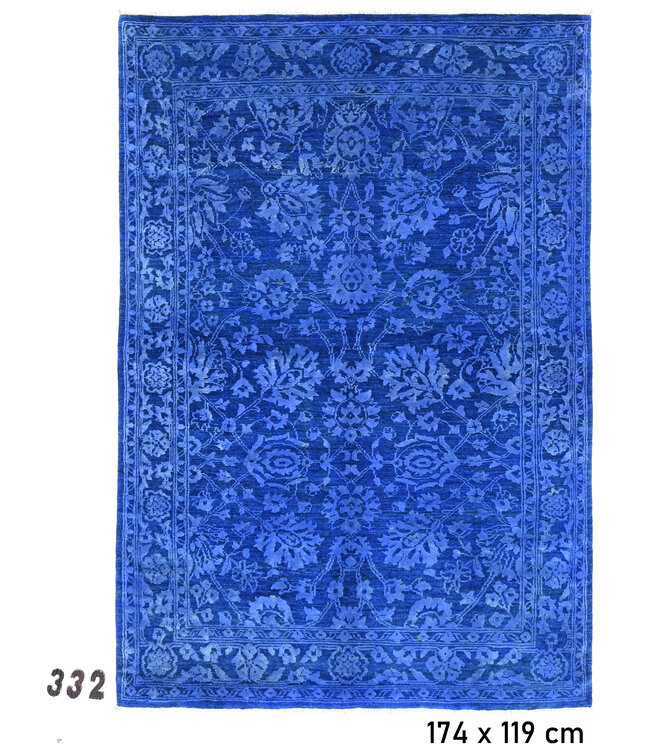 Blauer Ziegler-Muster handgeknüpfter Wollteppich – 174 x 119 cm