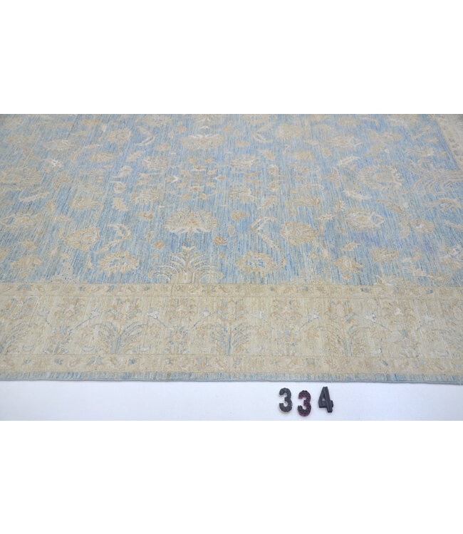 Blau-beiger Ziegler-Muster handgeknüpfter Wollteppich – 294 x 199 cm