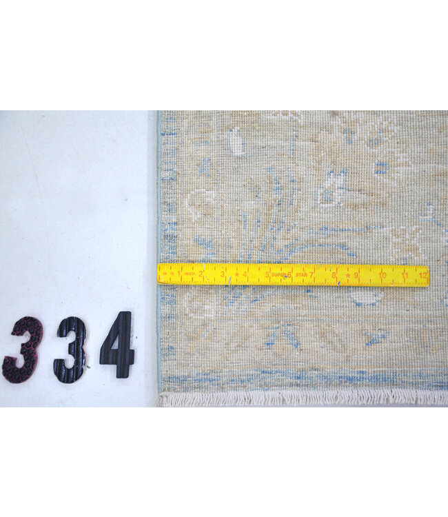 Blauw-beige Ziegler patroon handgeknoopt wollen vloerkleed – 294 x 199 cm