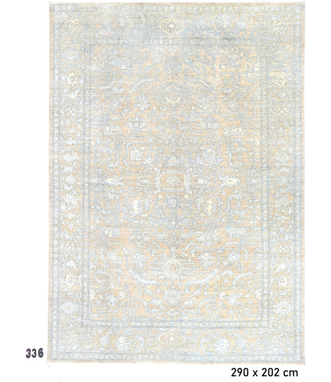 Zacht Beige Vintage Handgeknoopt Wol Vloerkleed - 290 x 202 cm