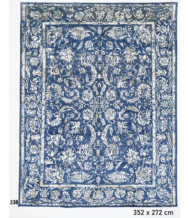 Blauw Vintage Wol Vloerkleed - 352 x 272 cm