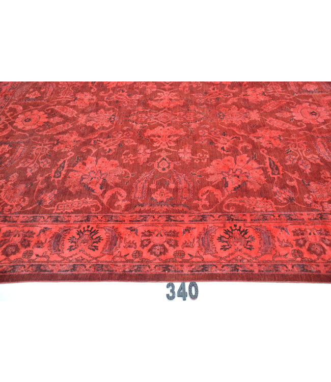 Tiefroter Vintage Handgeknüpfter Wollteppich - Maße 296 x 233 cm