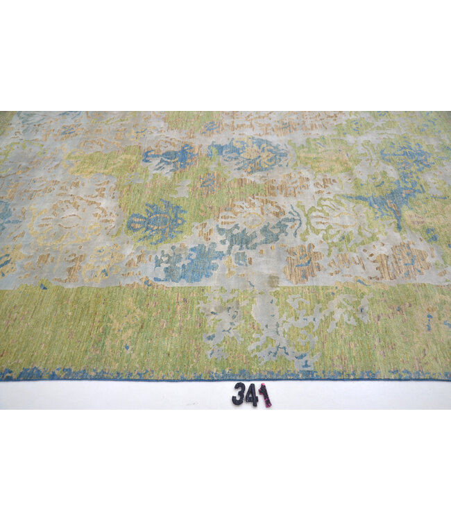 Grüner Vintage Woll Handgeknüpfter Teppich | Größe 298 x 242 cm