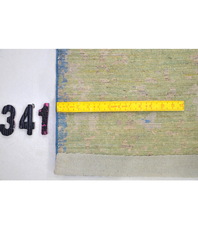 Grüner Vintage Woll Handgeknüpfter Teppich | Größe 298 x 242 cm