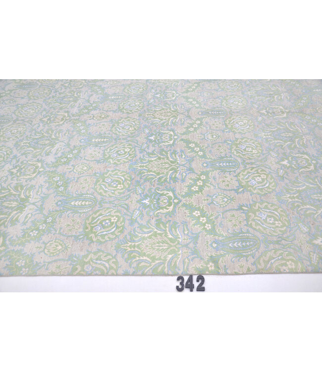 Groen-blauw Ziegler patroon handgeknoopt wollen vloerkleed – 369 x 271 cm