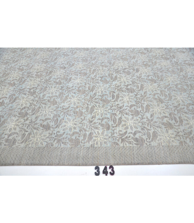 Grijs-crème Modern patroon handgeknoopt wollen vloerkleed – 358 x 272 cm