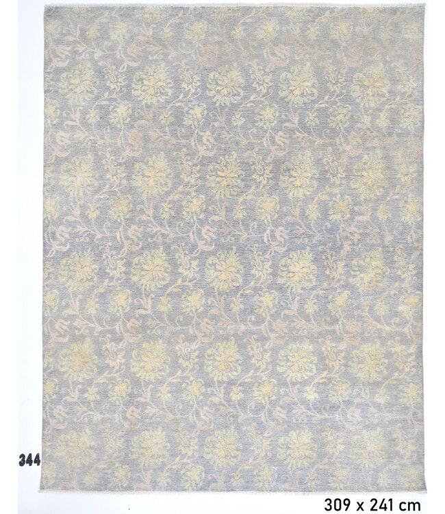 Grijs-geel Modern patroon handgeknoopt wollen vloerkleed – 309 x 241 cm