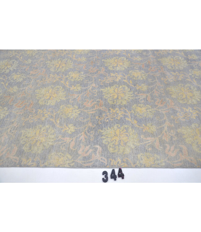 Grau-gelbes modernes Muster handgeknüpfter Wollteppich – 309 x 241 cm