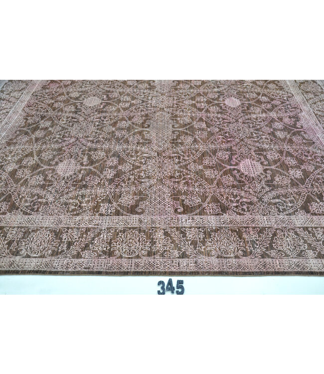 Braun-rosa Ziegler-Muster handgeknüpfter Wollteppich – 304 x 240 cm