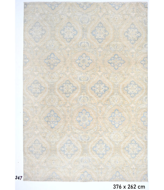 Beige-blauer Ziegler-Muster handgeknüpfter Wollteppich – 376 x 262 cm