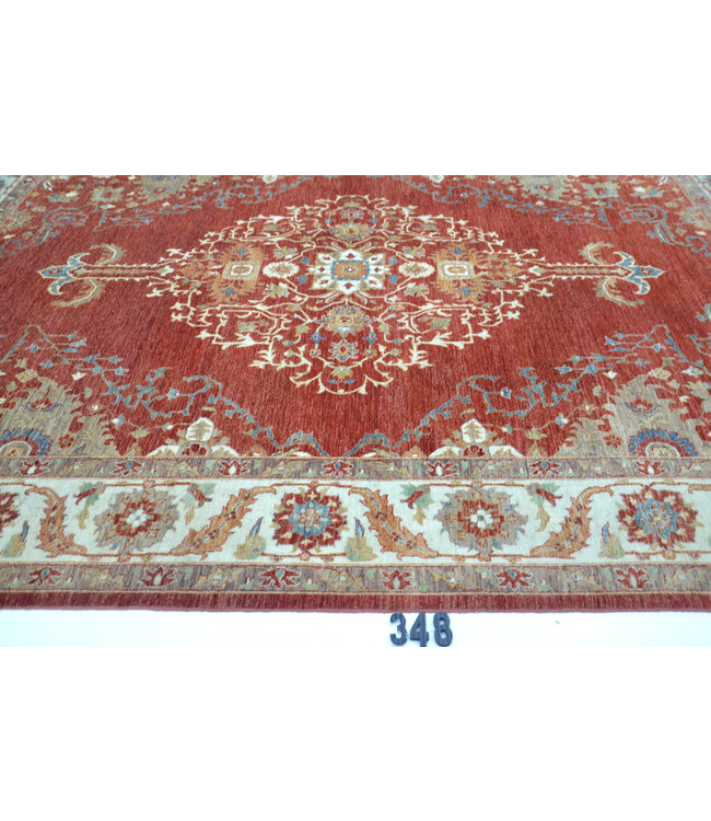 Rot-beiges Kazak-Muster handgeknüpfter Wollteppich – 373 x 269 cm