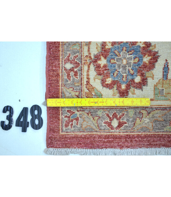 Rood-beige Kazak patroon handgeknoopt wollen vloerkleed – 373 x 269 cm