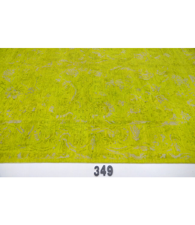 Lime Green Vintage Pattern Hand-Knotted Wool Rug – 295 x 240 cm