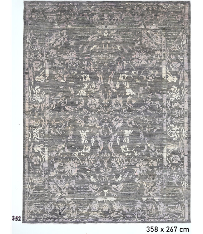 Grauer Vintage Teppich – Handgeknüpft – 358 x 267 cm – Wolle