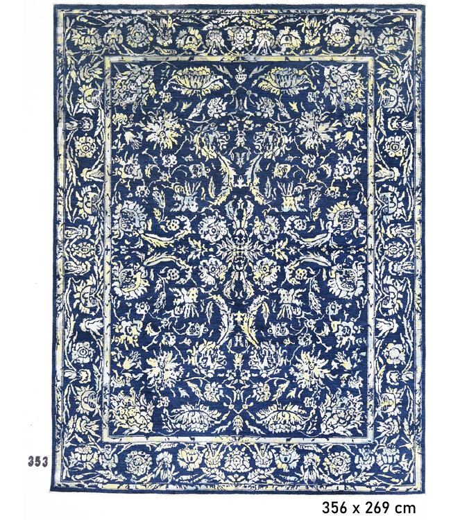 Blauw Ziegler Tapijt – Handgeknoopt – 356 x 269 cm – Wol