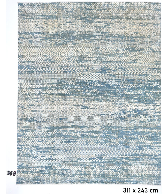 Blue Modern Rug – Hand-Knotted – 311 x 243 cm – Wool
