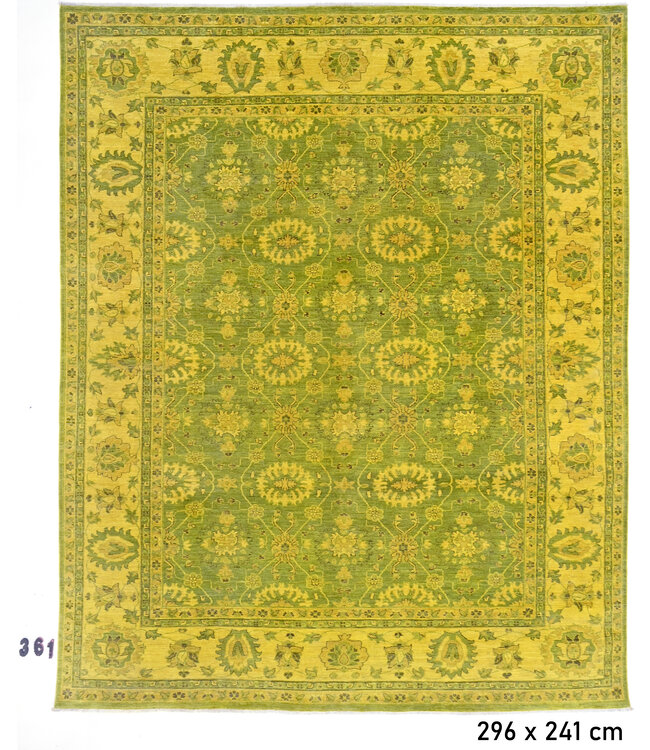 Geelgroene Vintage Wol Vloerkleed - 296 x 241 cm